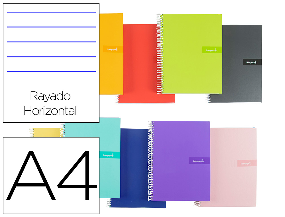 Cuaderno espiral Liderpapel Crafty A4 tapa extradura 80h 90g rayado horizontal colores surtidos